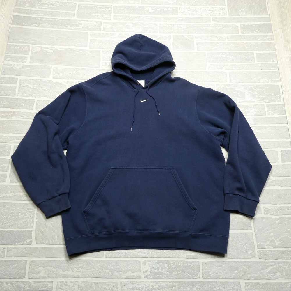 VINTAGE Nike Center Swoosh‎ Hoodie Size XL Blue Hooded Sweatshirt Y2K